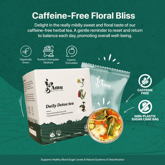 Daily Detox Tea – Gentle liver support for modern diets with Chrysanthemum, Goji Berry and Jujube- 10 Sugarcane tbgs