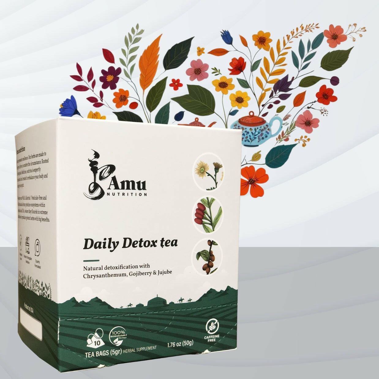 Daily Detox Tea – Gentle liver support for modern diets with Chrysanthemum, Goji Berry and Jujube- 10 Sugarcane tbgs
